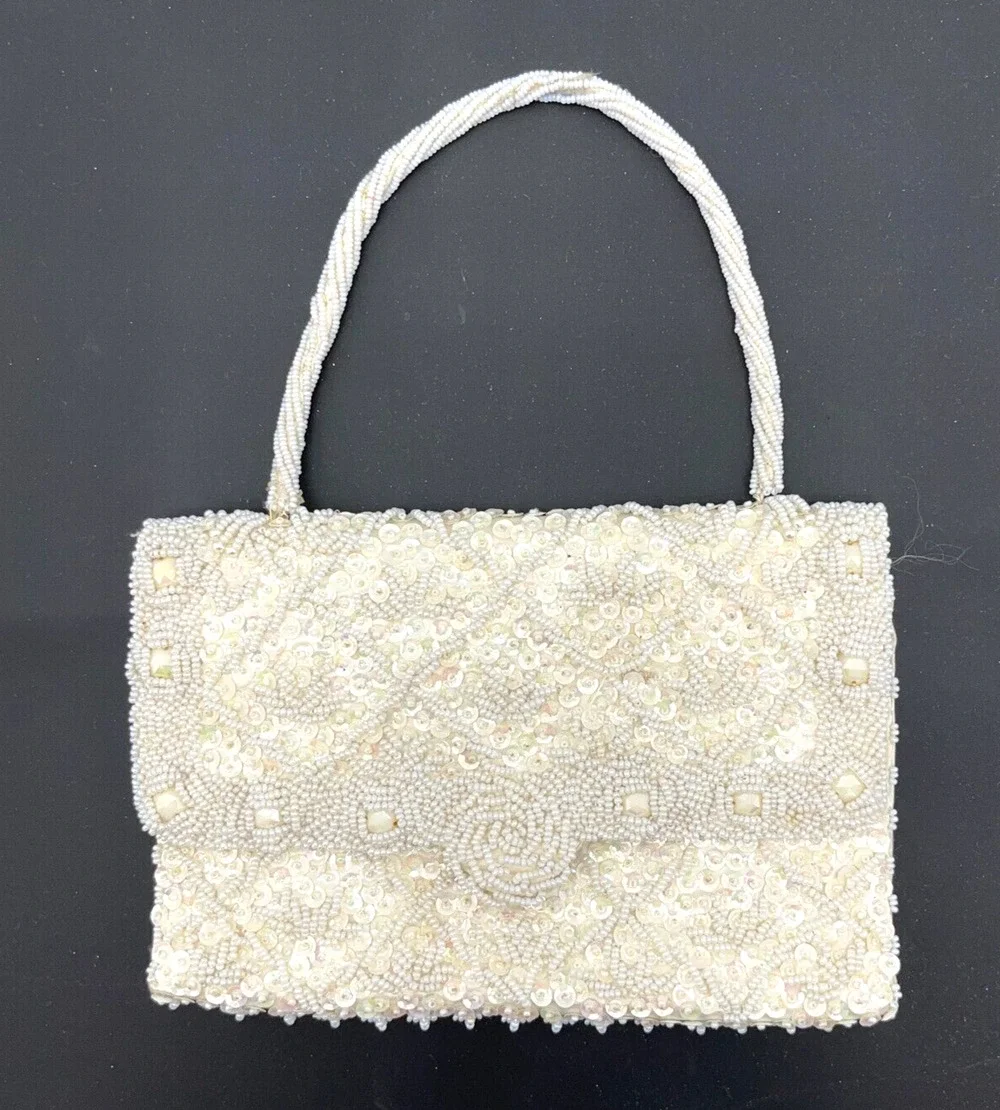 Bon Soir Hand-Made Beaded Sequin Purse Evening Hand Clutch Bag 50s 60s